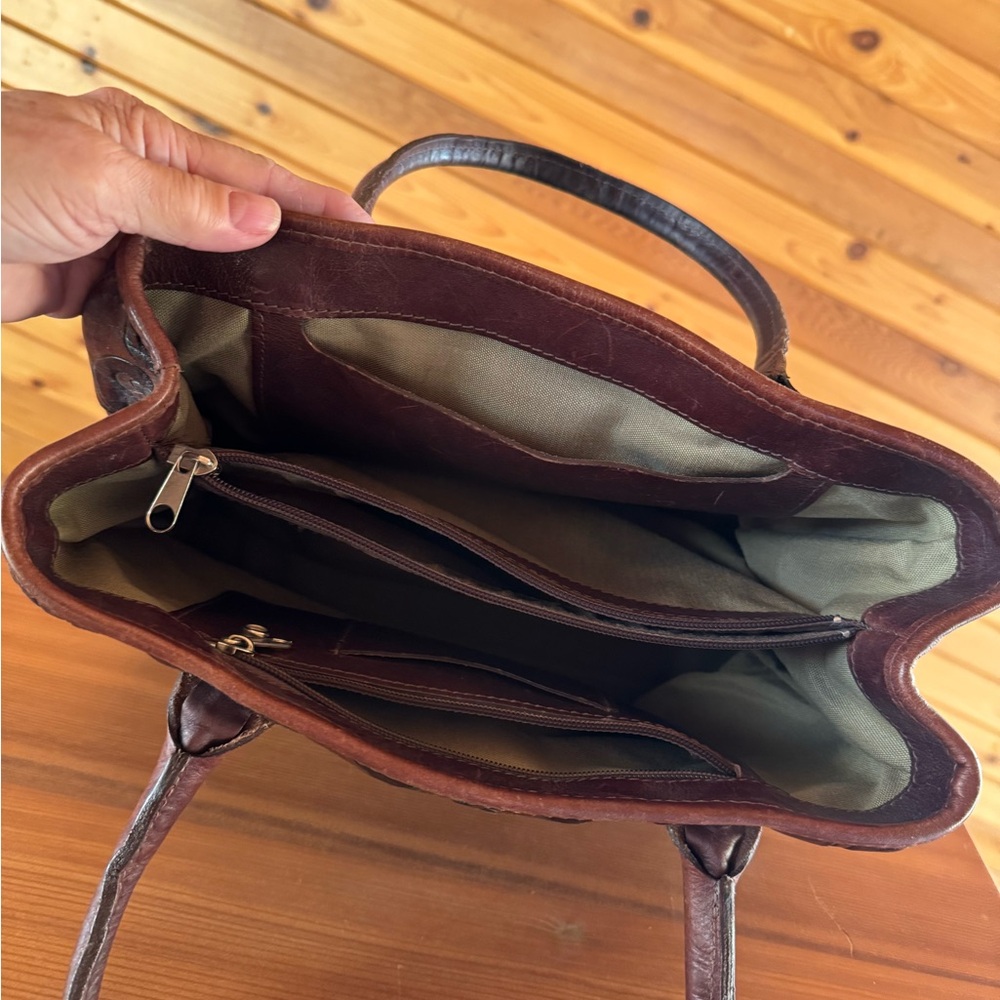Dark Brown Embossed Leather Shoulder Bag by King Ranch - Picture 2 of 4